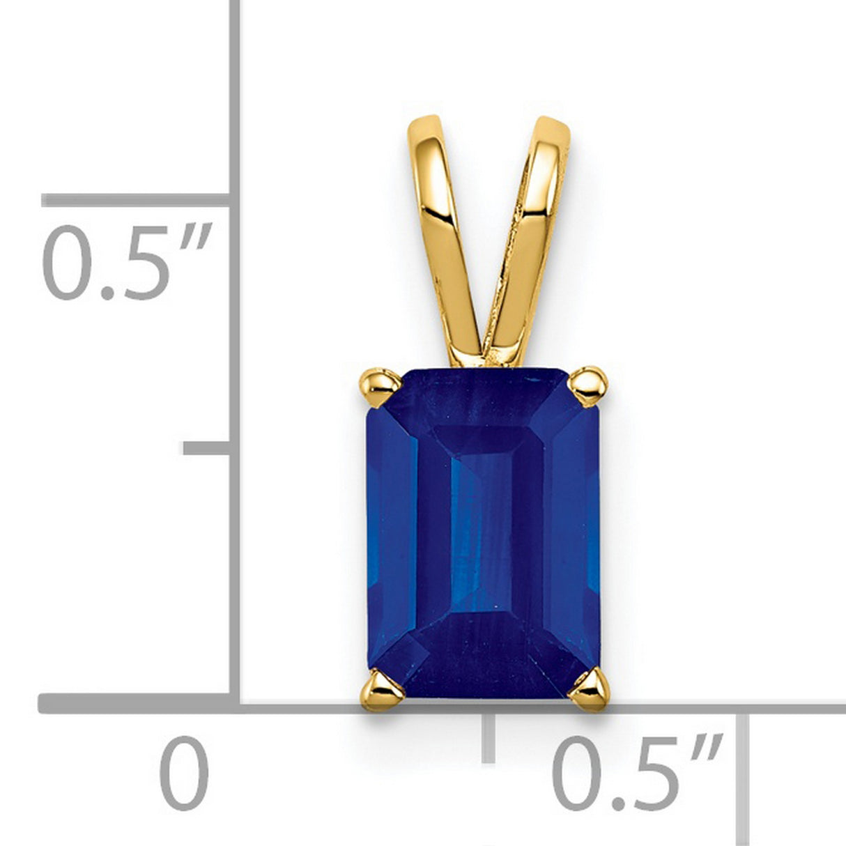 14k Yellow Gold Pendant with Emerald Cut Sapphire, Solitaire Minimalist Style for Women