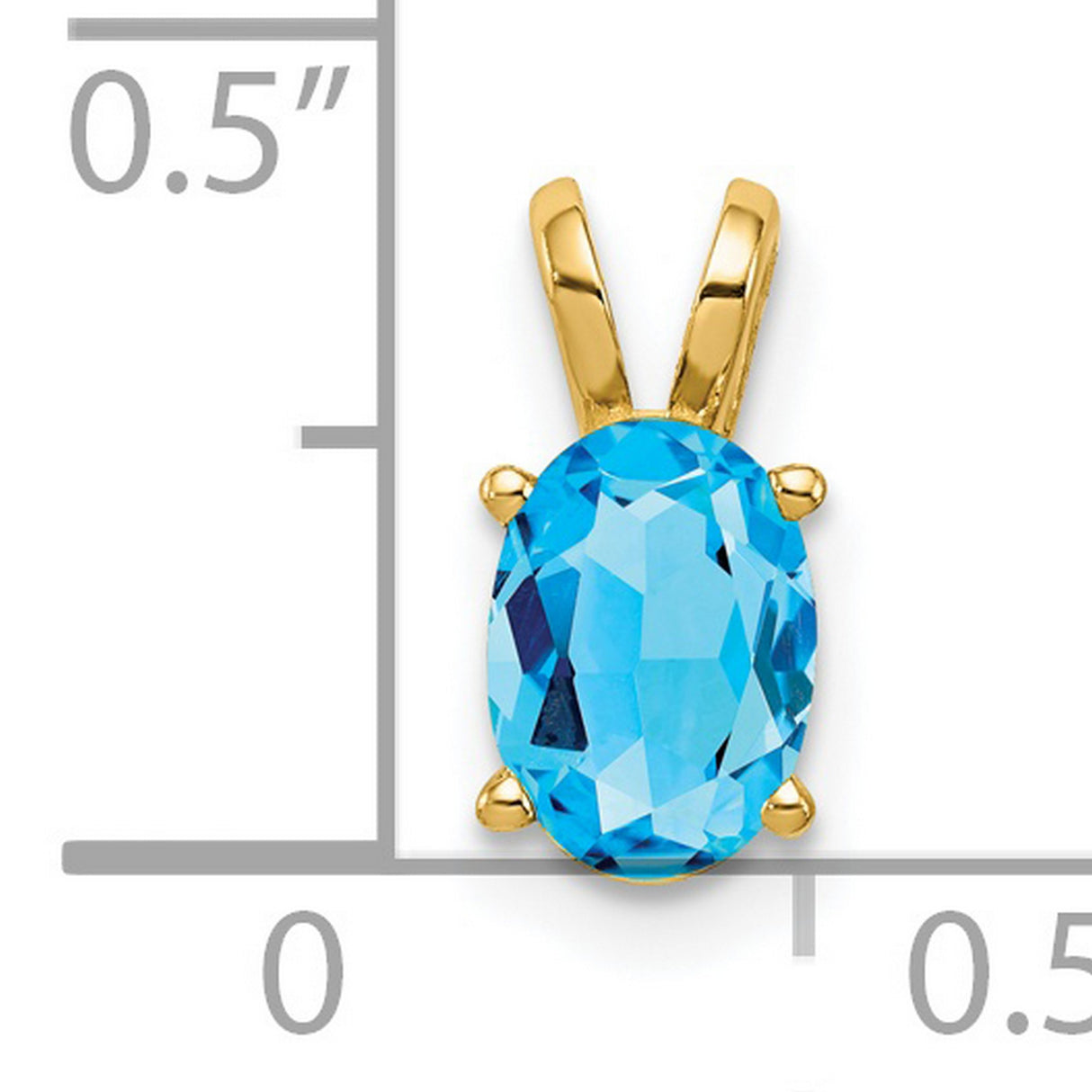7x5mm Oval Blue Topaz Charm Pendant in Real 14k Yellow Gold