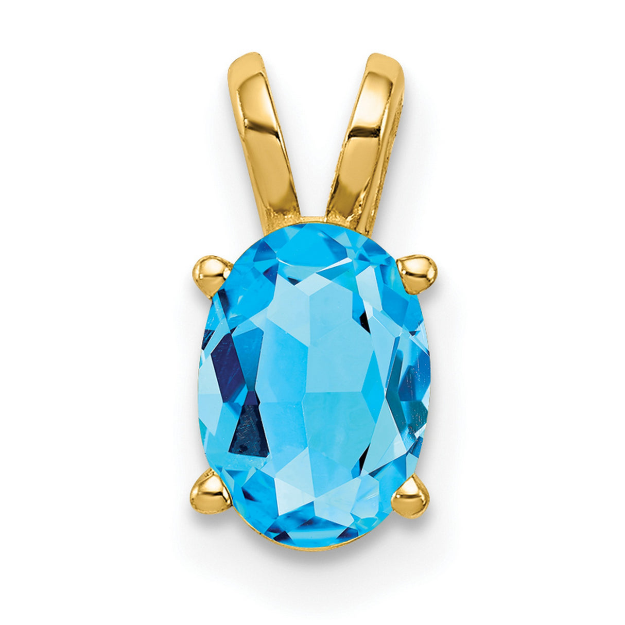 7x5mm Oval Blue Topaz Charm Pendant in Real 14k Yellow Gold