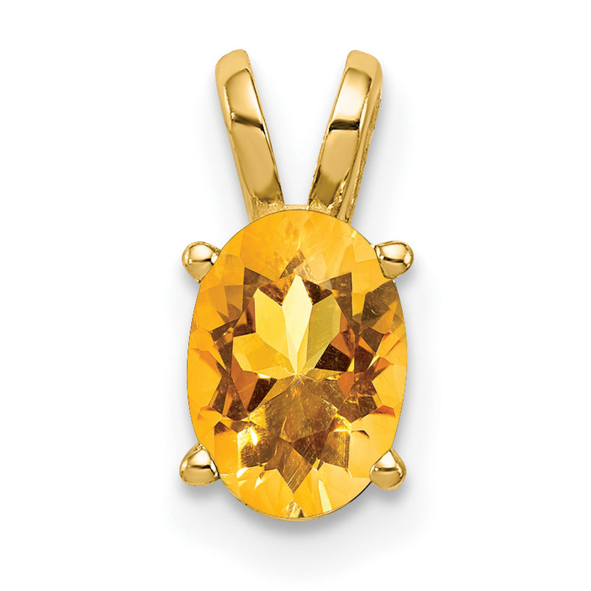 14k Yellow Gold Citrine Pendant, Oval Faceted Gemstone in Prong Setting, November Birthstone Jewelry