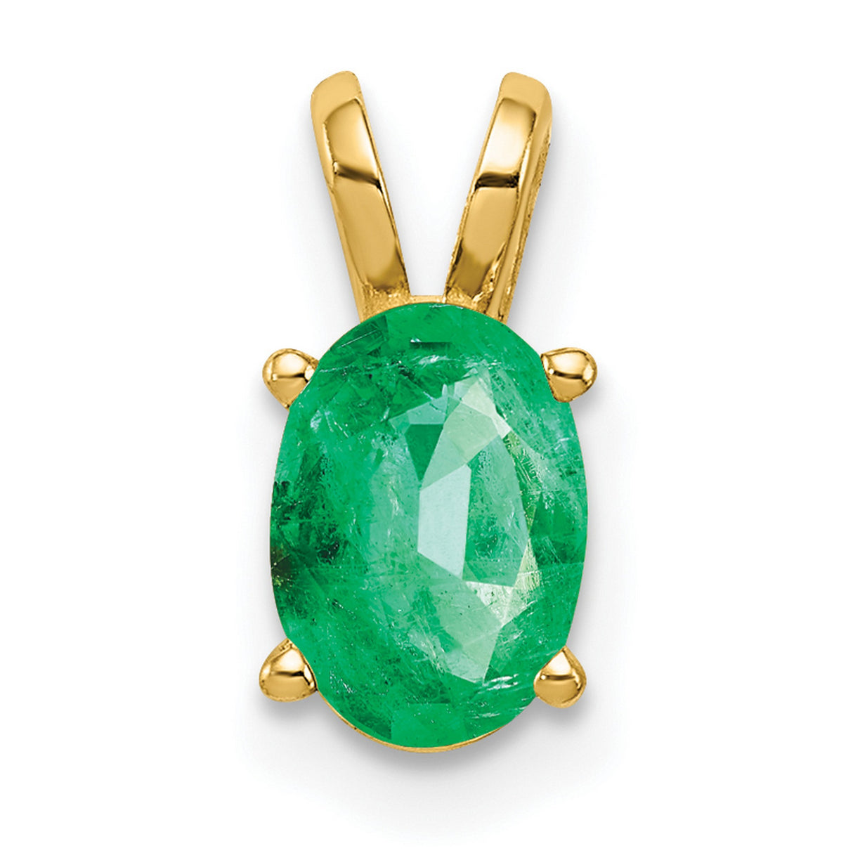 7x5mm Oval Emerald Charm Pendant in Real 14k Yellow Gold