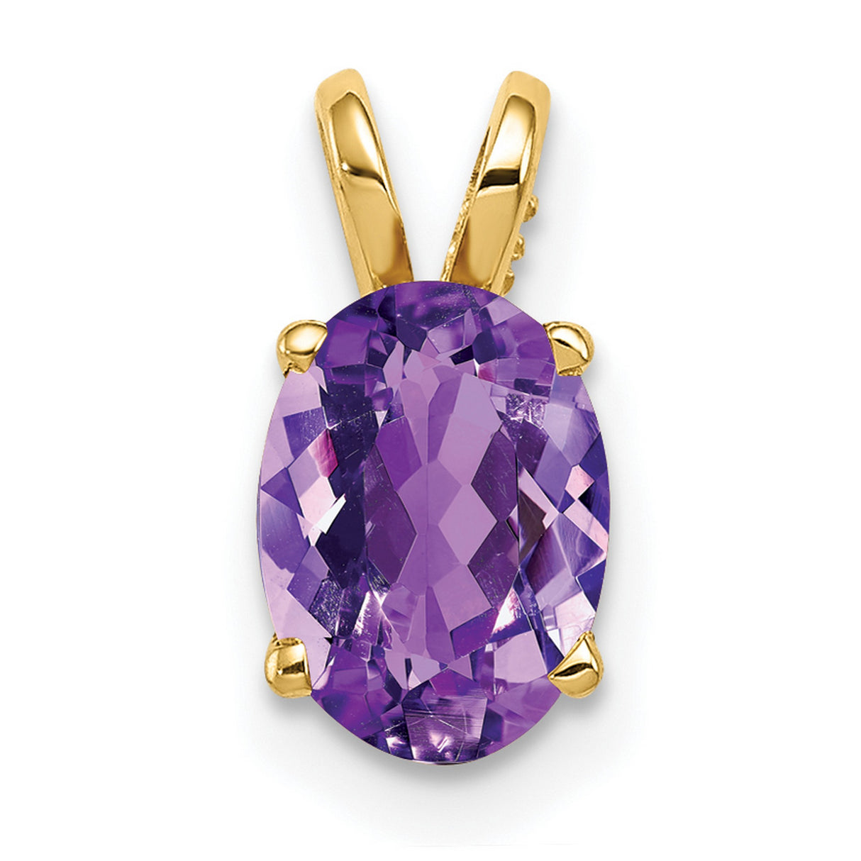 8x6mm Oval Amethyst Charm Pendant in Real 14k Yellow Gold