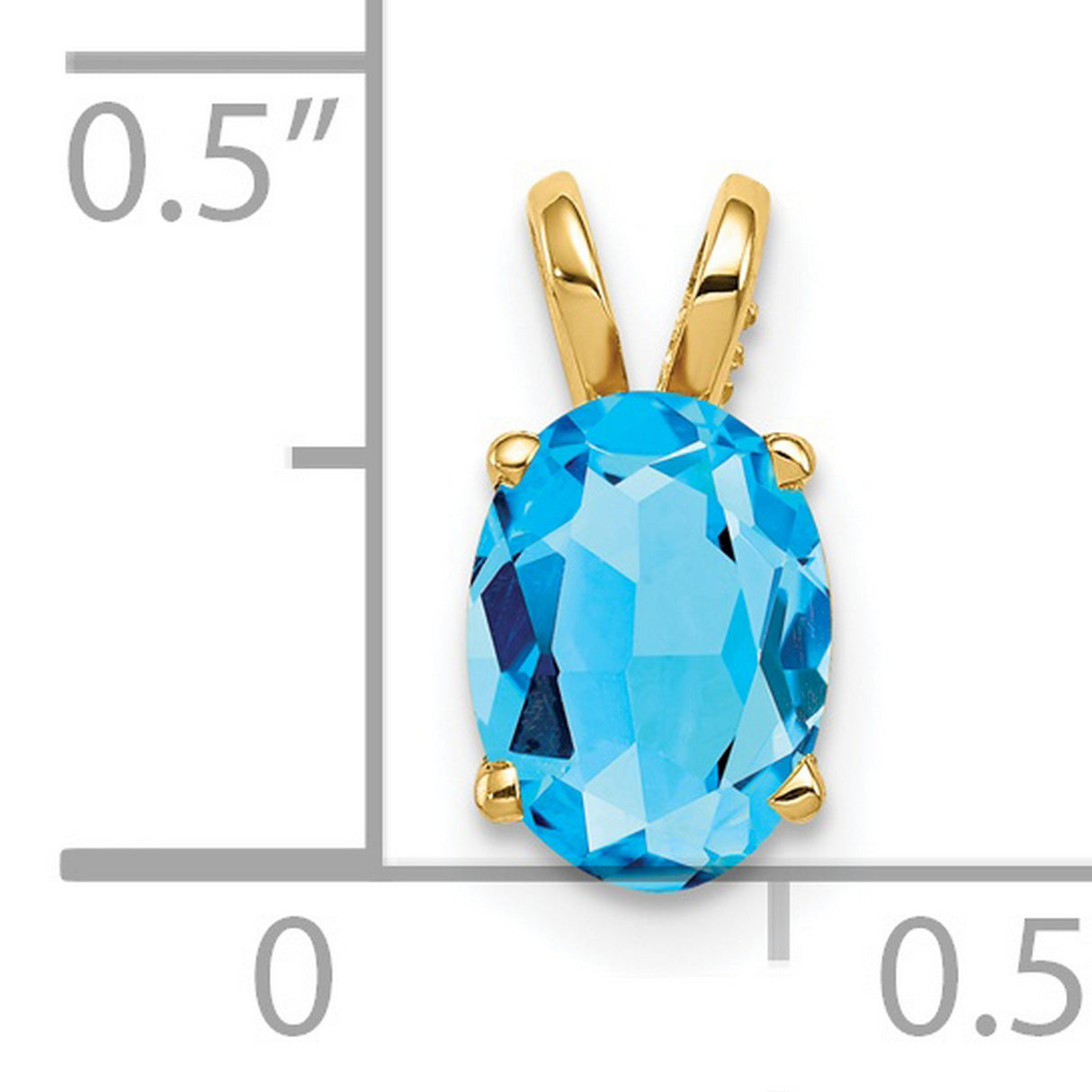 8x6mm Oval Blue Topaz Charm Pendant in Real 14k Yellow Gold
