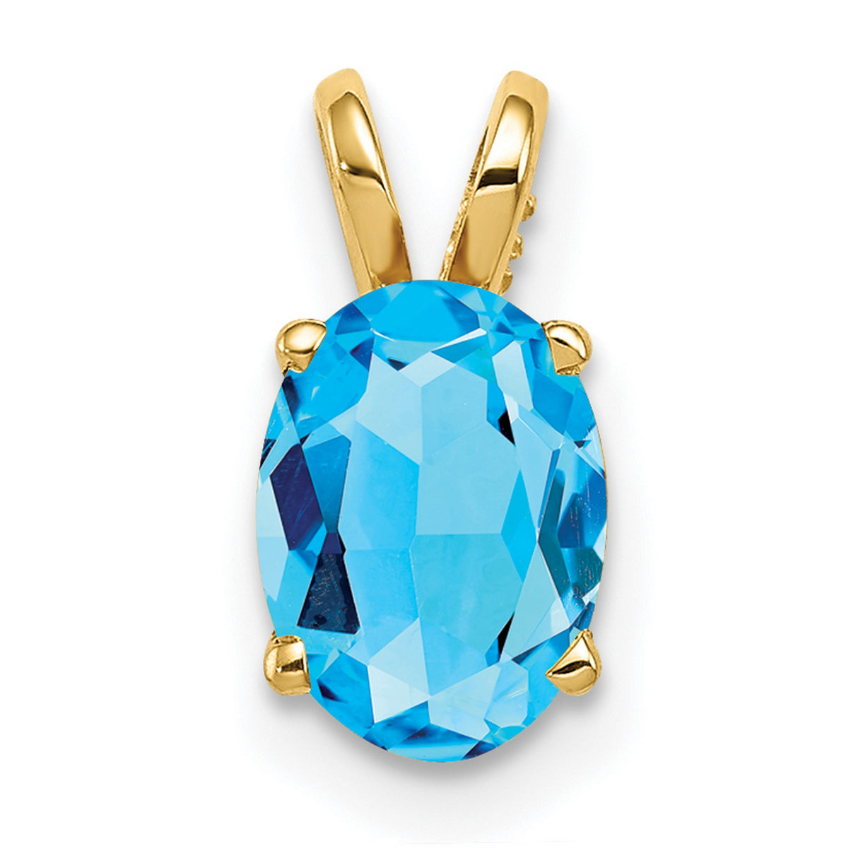 8x6mm Oval Blue Topaz Charm Pendant in Real 14k Yellow Gold