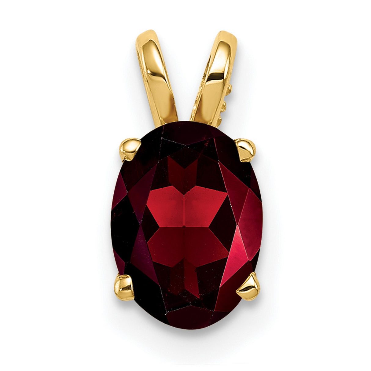 8x6mm Oval Garnet Charm Pendant in Real 14k Yellow Gold