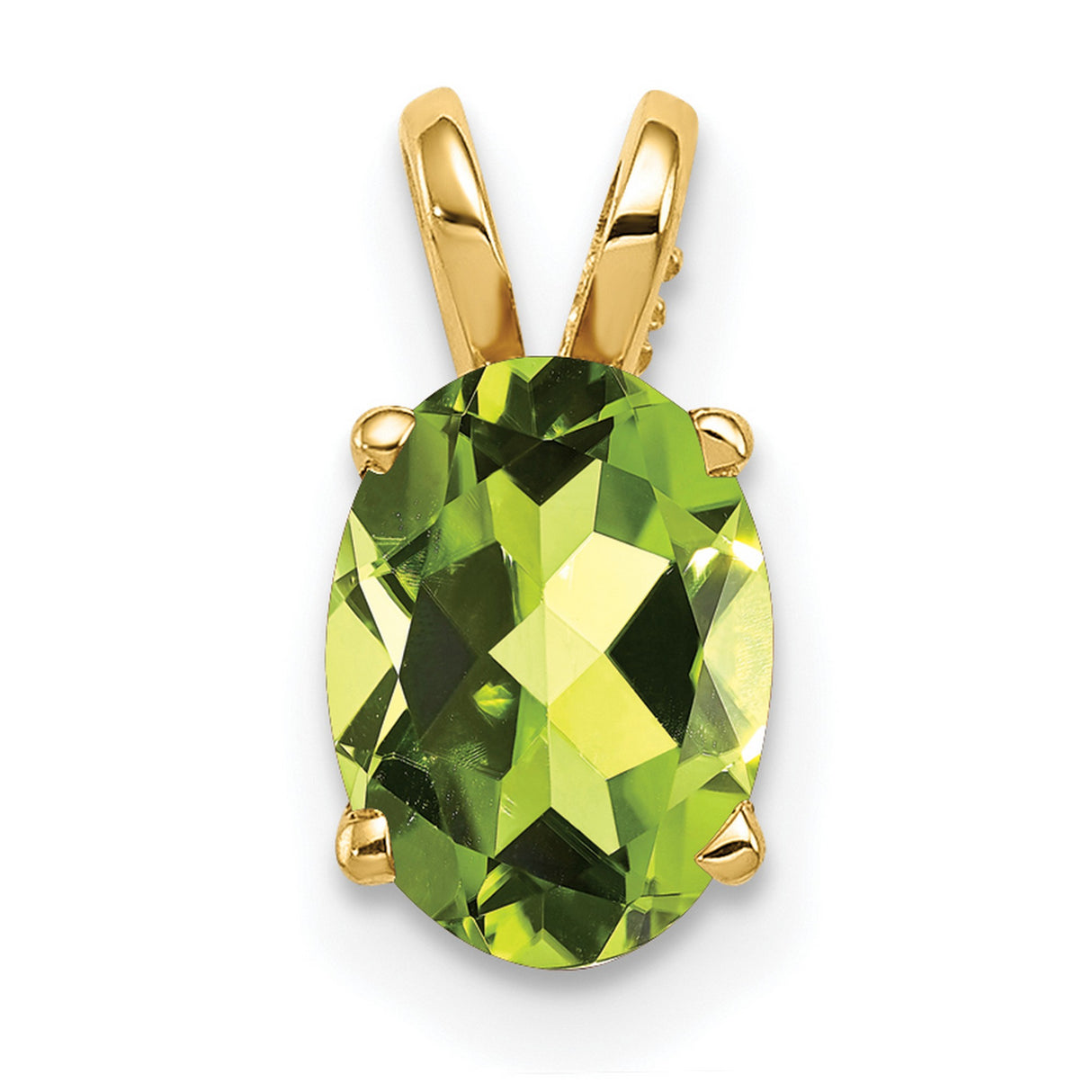 8x6mm Oval Peridot Charm Pendant in Real 14k Yellow Gold
