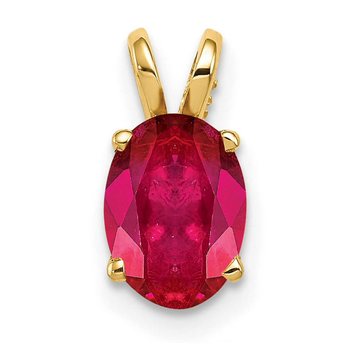 8x6mm Oval Ruby Charm Pendant in Real 14k Yellow Gold