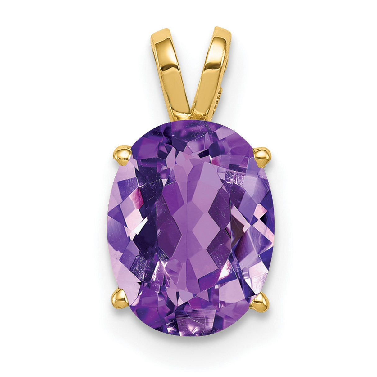 9x7mm Oval Amethyst Charm Pendant in Real 14k Yellow Gold