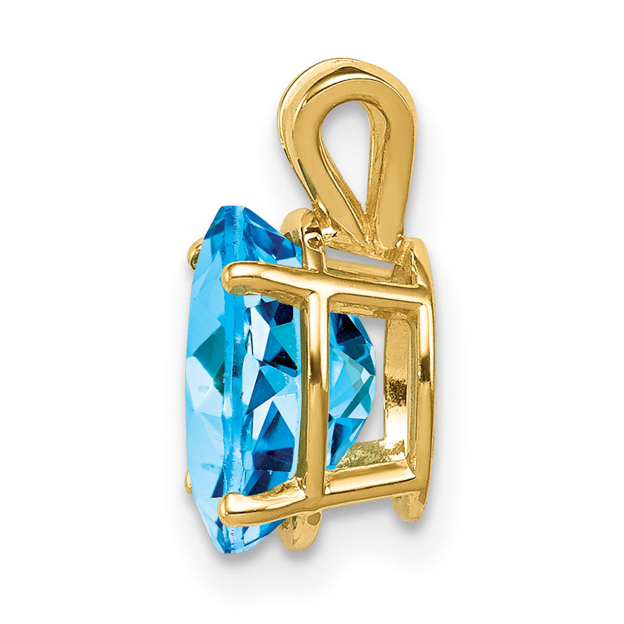 9x7mm Oval Blue Topaz Charm Pendant in Real 14k Yellow Gold
