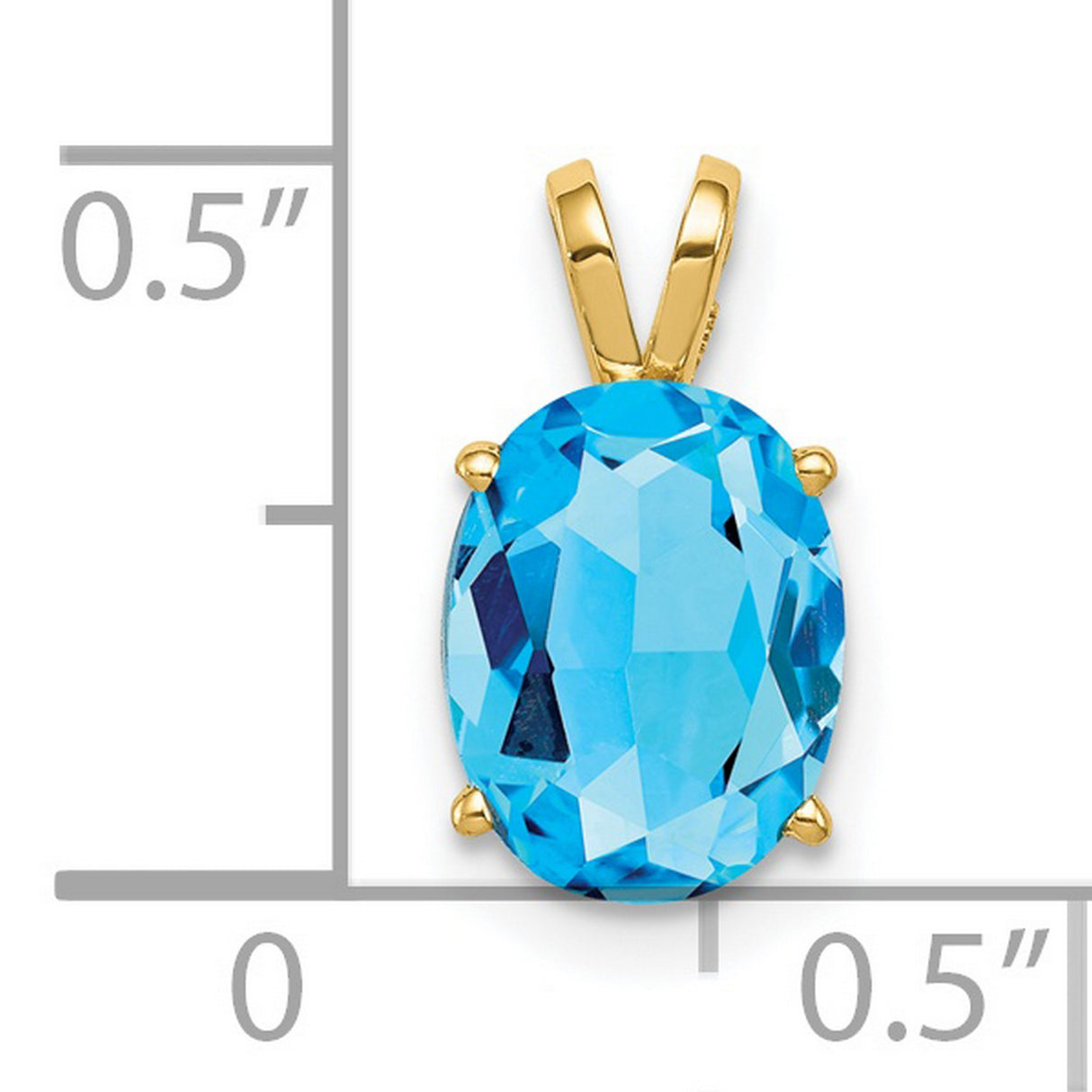 9x7mm Oval Blue Topaz Charm Pendant in Real 14k Yellow Gold