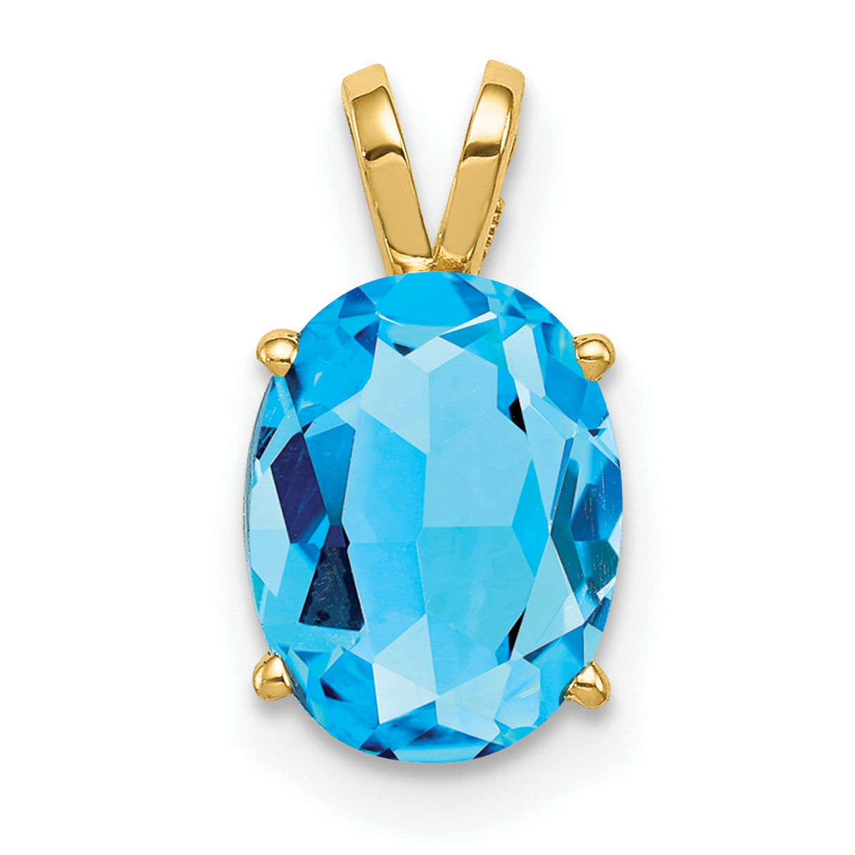 9x7mm Oval Blue Topaz Charm Pendant in Real 14k Yellow Gold