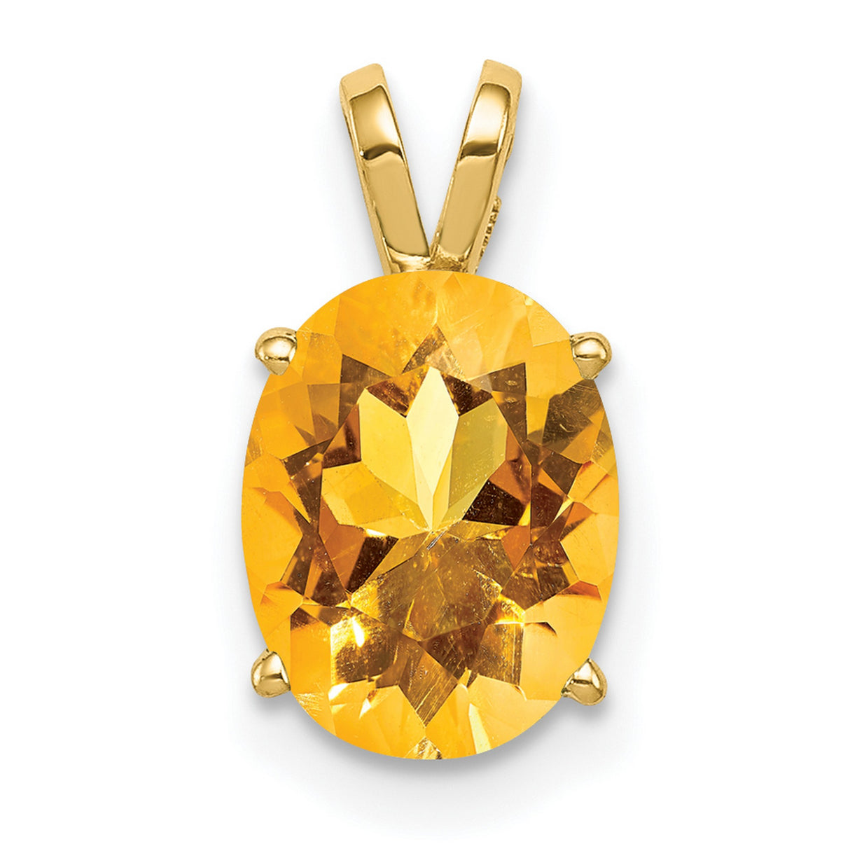 9x7mm Oval Citrine Charm Pendant in Real 14k Yellow Gold