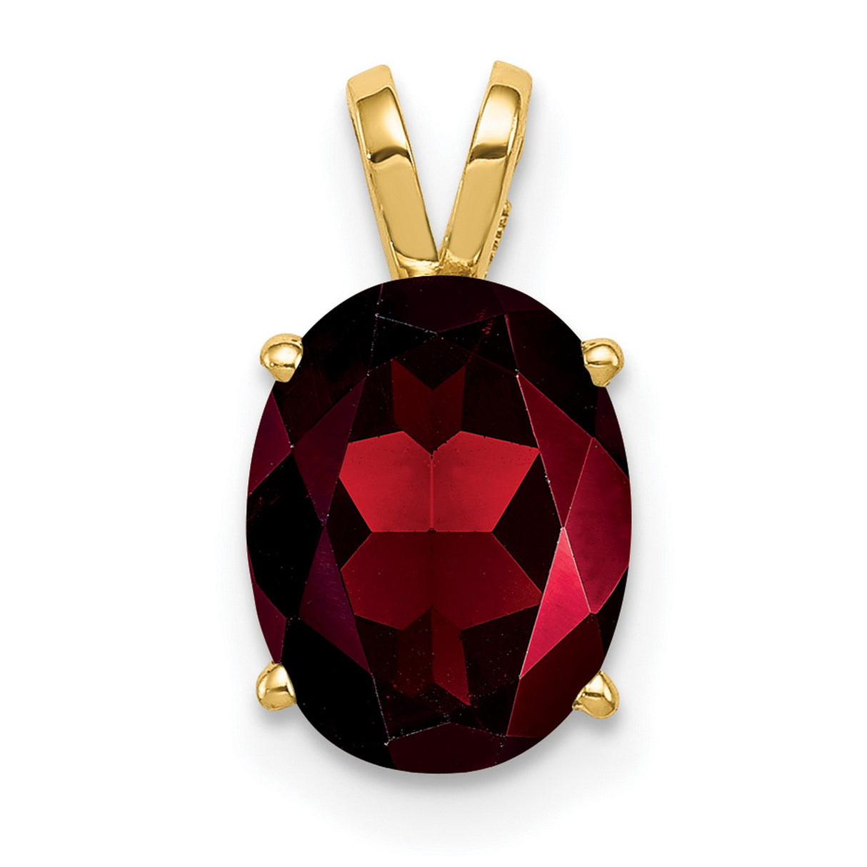 9x7mm Oval Garnet Charm Pendant in Real 14k Yellow Gold