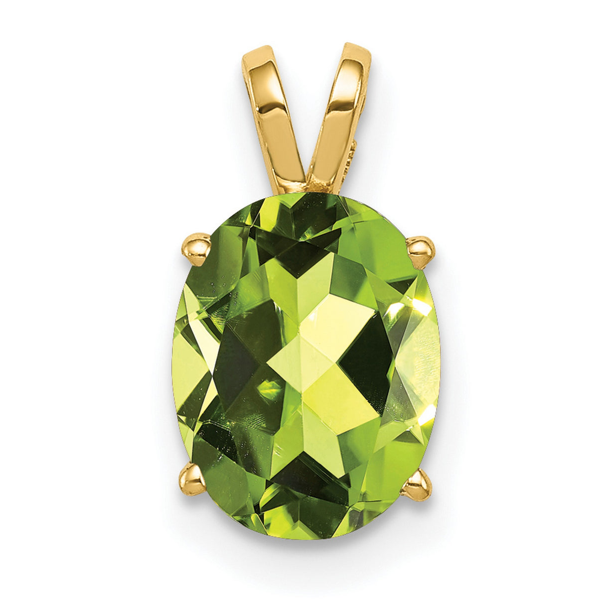 9x7mm Oval Peridot Charm Pendant in Real 14k Yellow Gold
