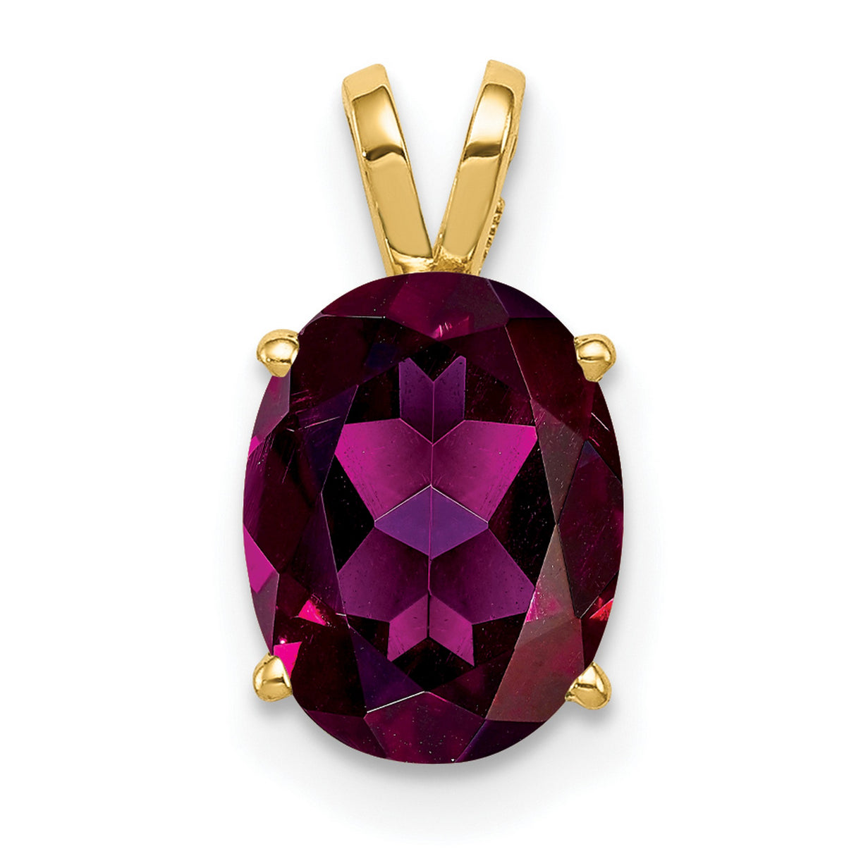 9x7mm Oval Rhodolite Garnet Charm Pendant in Real 14k Yellow Gold