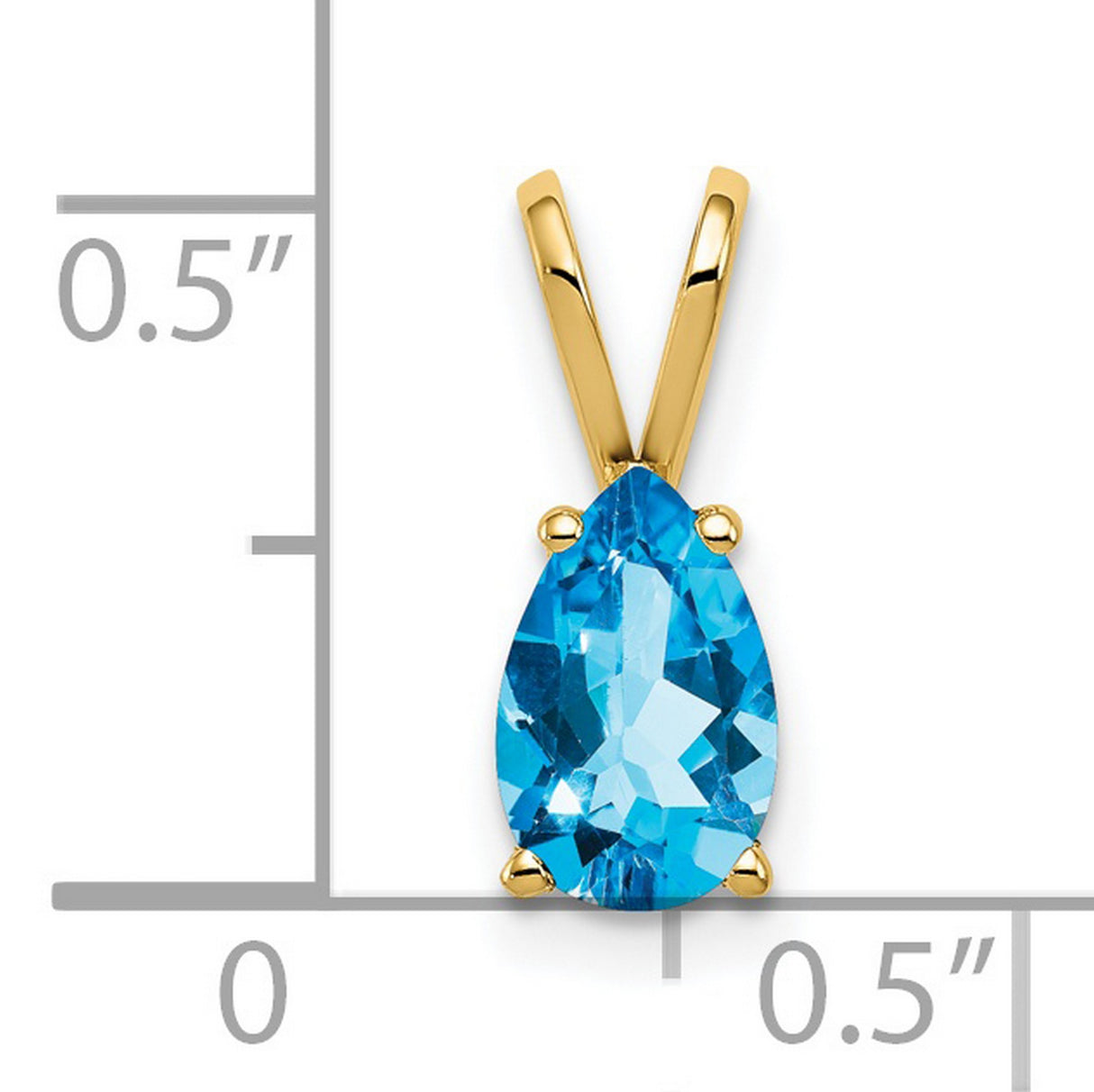 8x5mm Pear Blue Topaz Charm Pendant in Real 14k Yellow Gold