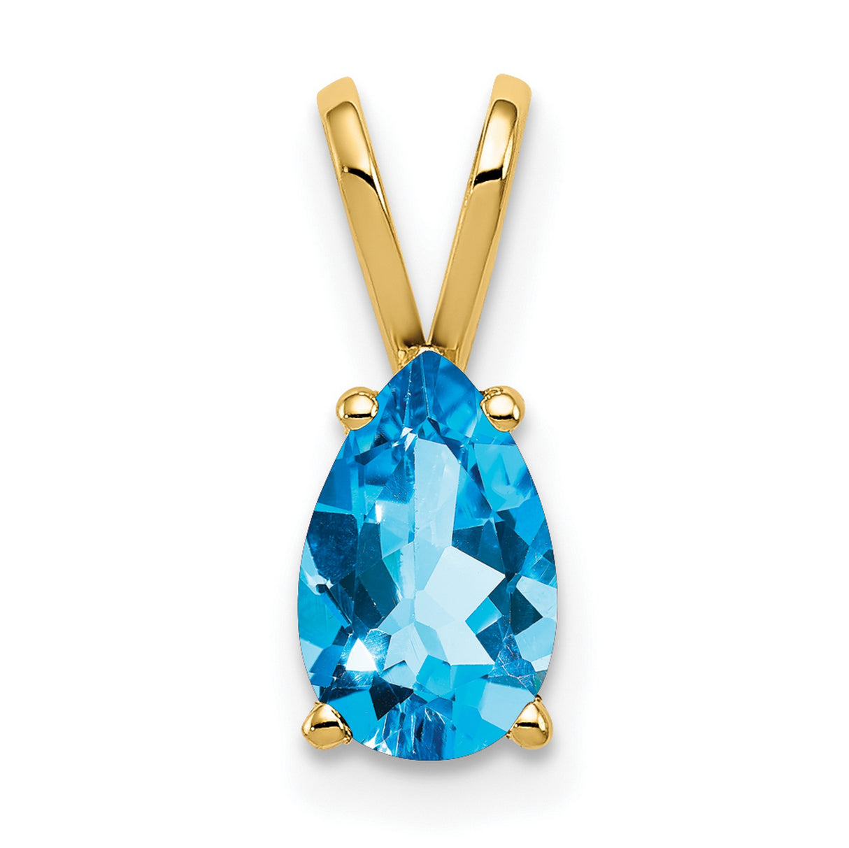 8x5mm Pear Blue Topaz Charm Pendant in Real 14k Yellow Gold