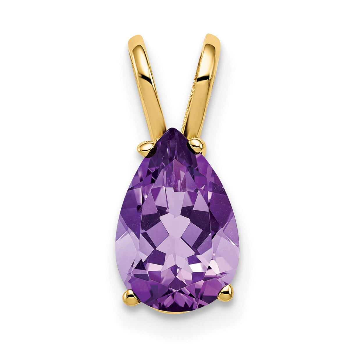 9x6mm Pear Amethyst Charm Pendant in Real 14k Yellow Gold