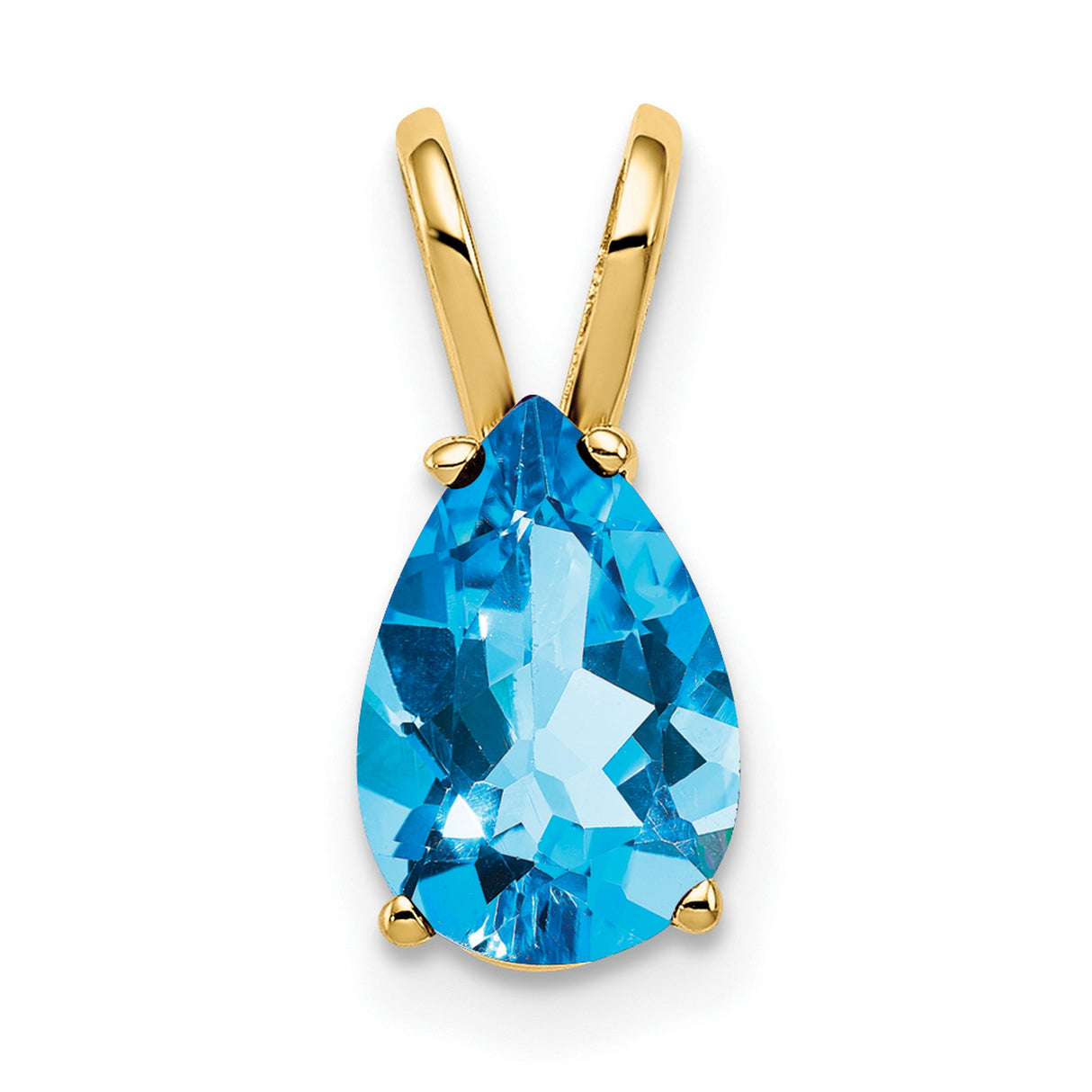 Blue Topaz Charm Pendant in Real 14k Yellow Gold