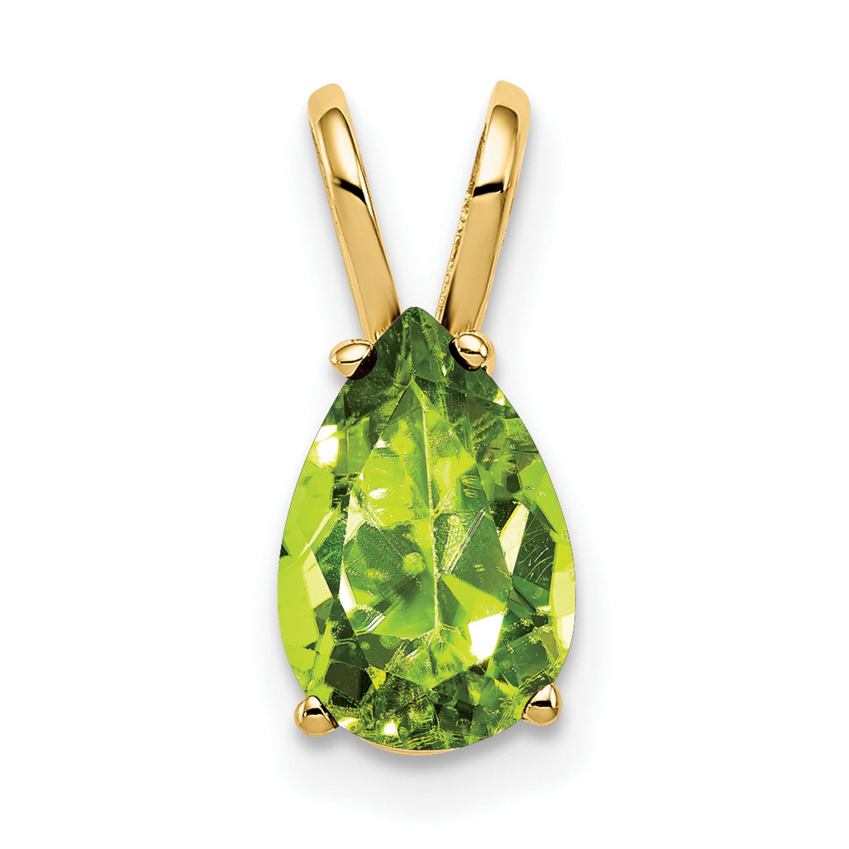 9x6mm Pear Peridot Charm Pendant in Real 14k Yellow Gold