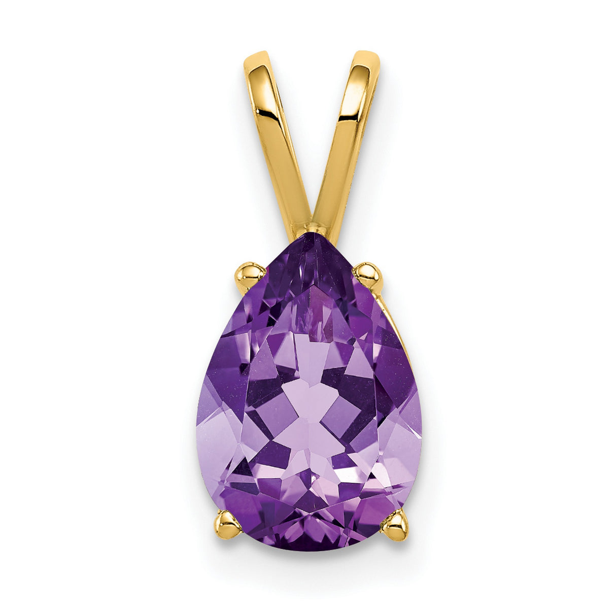 10x7mm Pear Amethyst Charm Pendant in Real 14k Yellow Gold