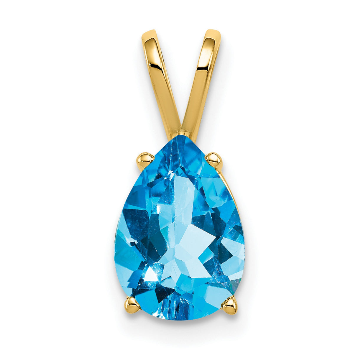 10x7mm Pear Blue Topaz Charm Pendant in Real 14k Yellow Gold