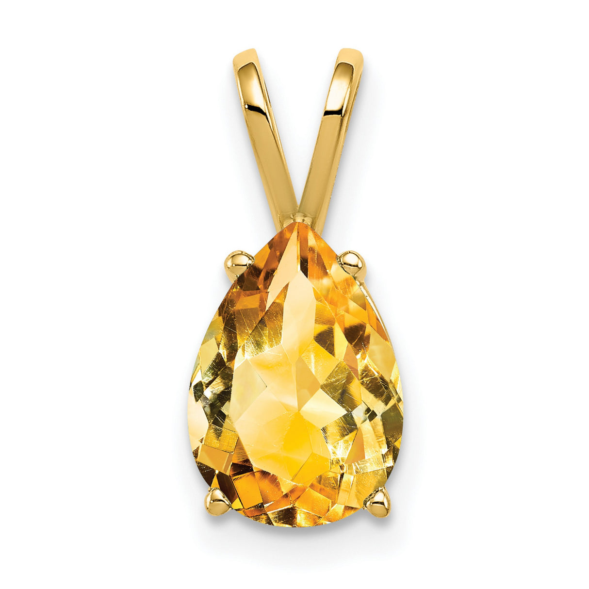 10x7mm Pear Citrine Charm Pendant in Real 14k Yellow Gold