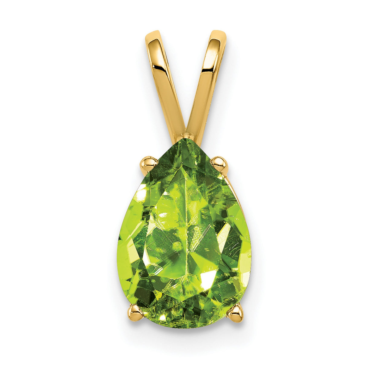 10x7mm Pear Peridot Charm Pendant in Real 14k Yellow Gold