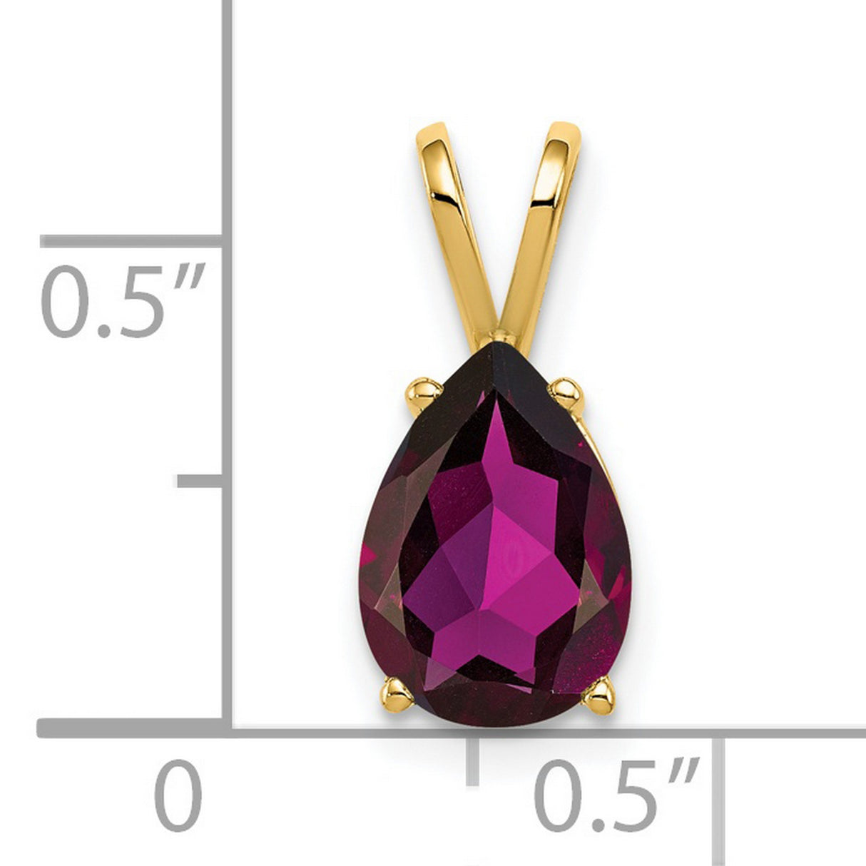 10x7mm Pear Rhodolite Garnet Charm Pendant in Real 14k Yellow Gold