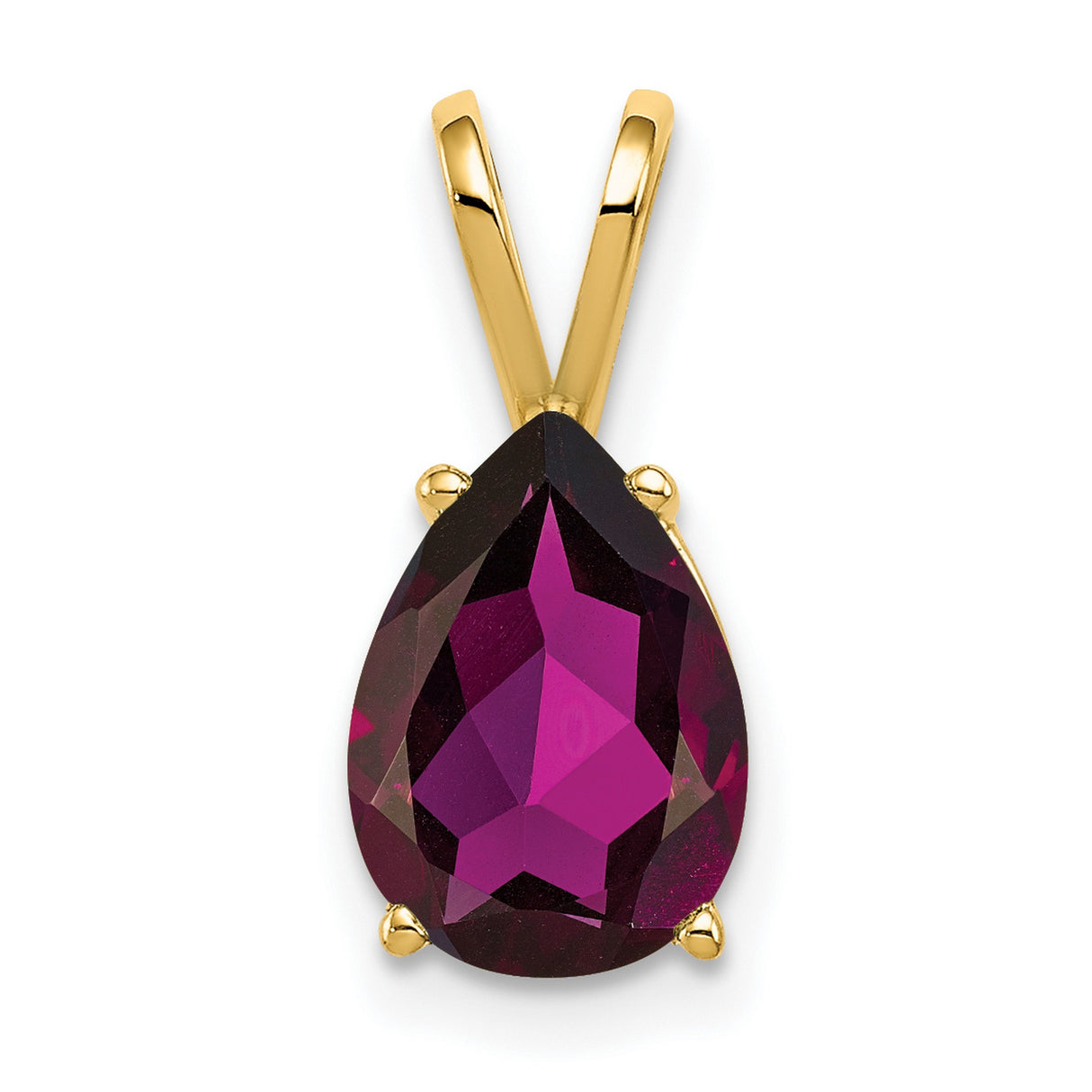 10x7mm Pear Rhodolite Garnet Charm Pendant in Real 14k Yellow Gold