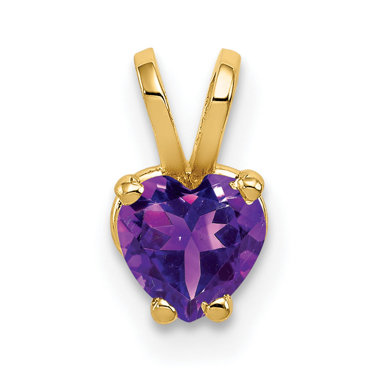 5mm Heart Amethyst Charm Pendant in Real 14k Yellow Gold