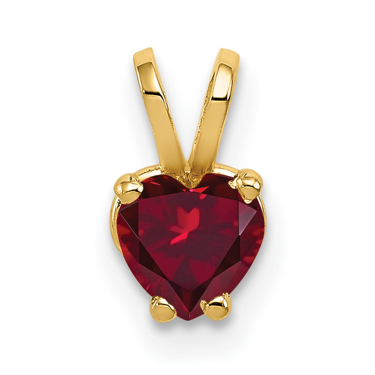 5mm Heart Created Ruby Charm Pendant in Real 14k Yellow Gold