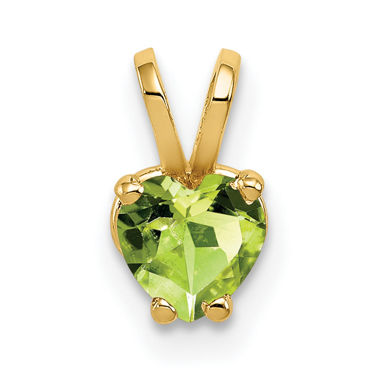 5mm Heart Peridot Charm Pendant in Real 14k Yellow Gold