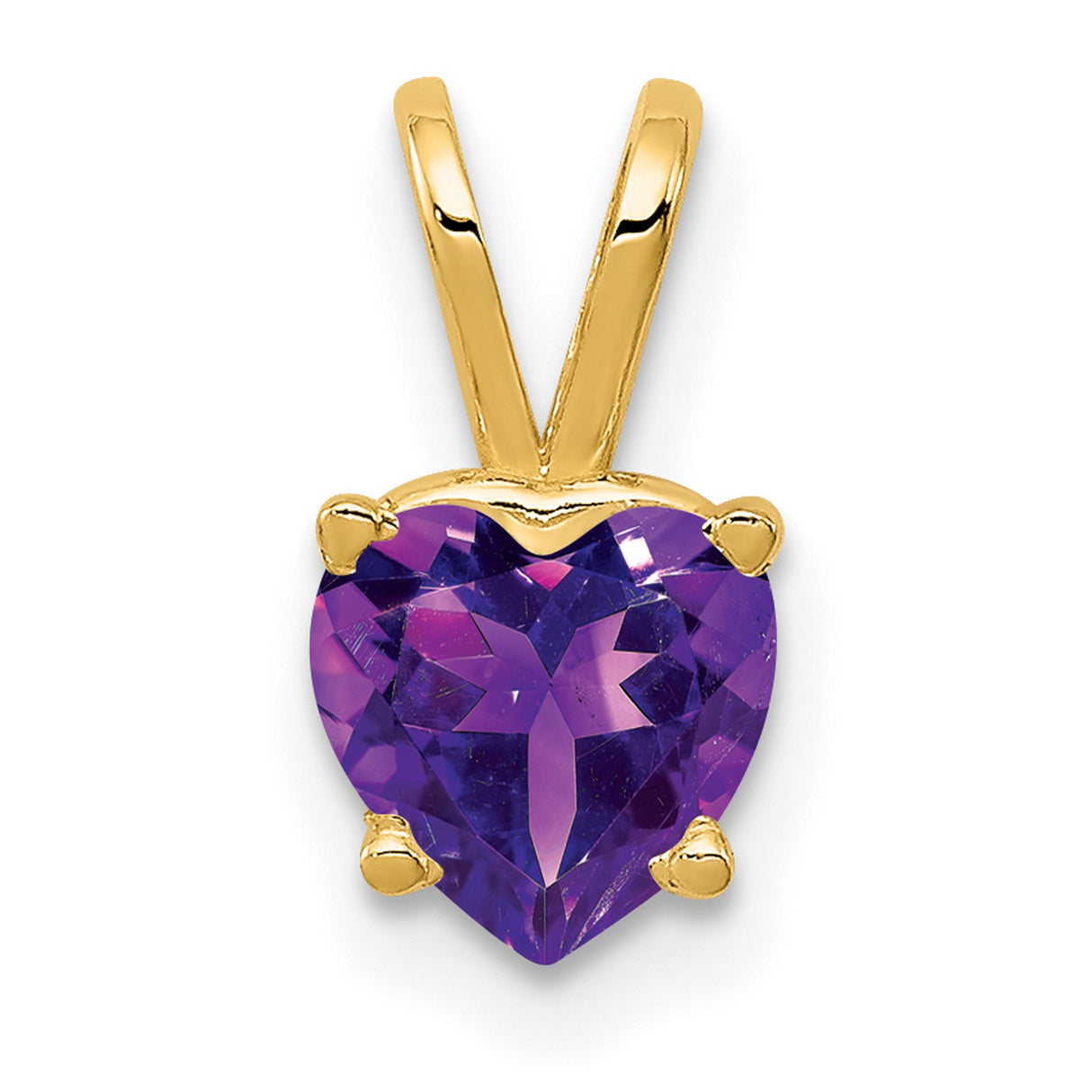 6mm Heart Amethyst Charm Pendant in Real 14k Yellow Gold