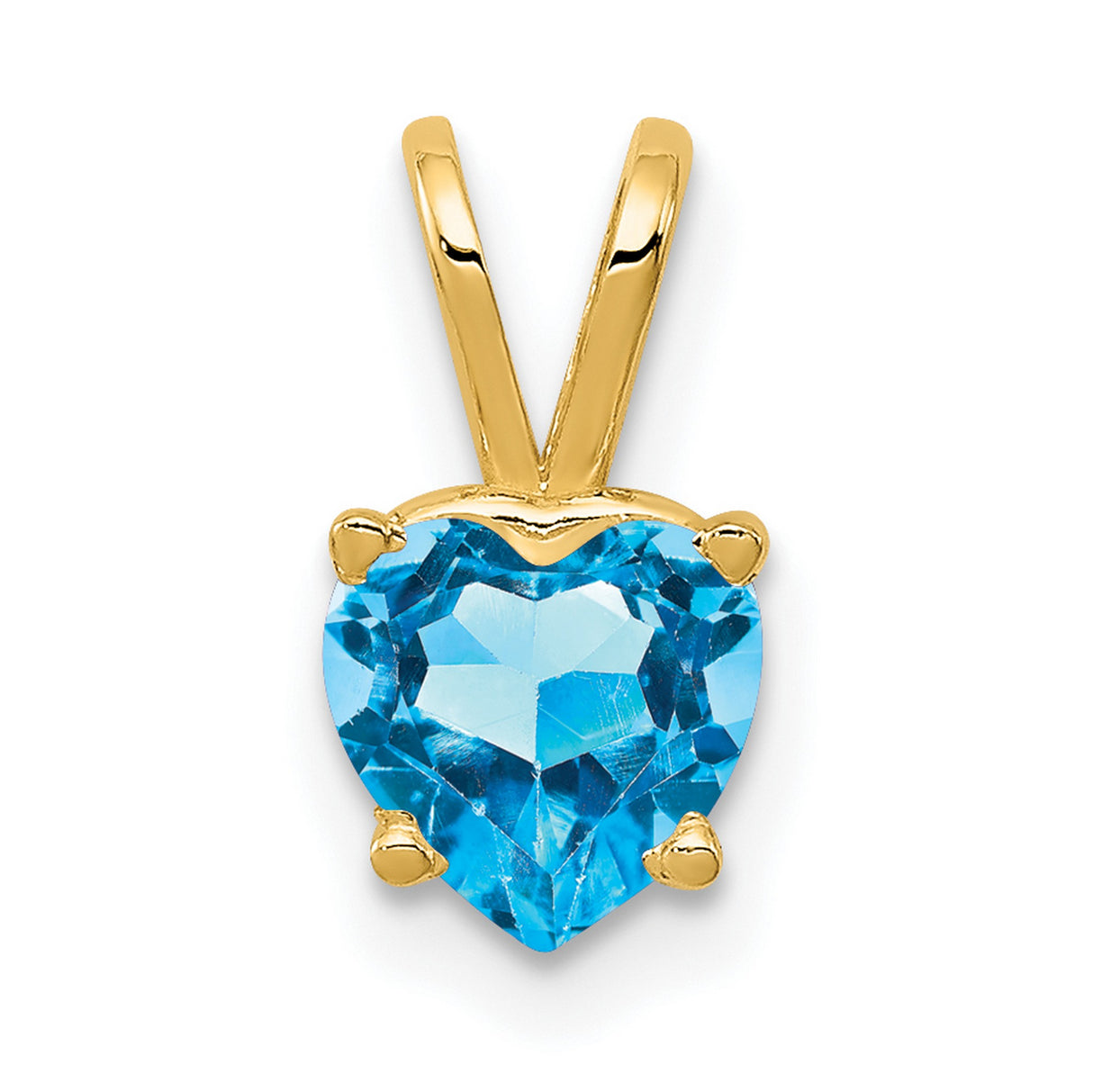 6mm Heart Blue Topaz Charm Pendant in Real 14k Yellow Gold