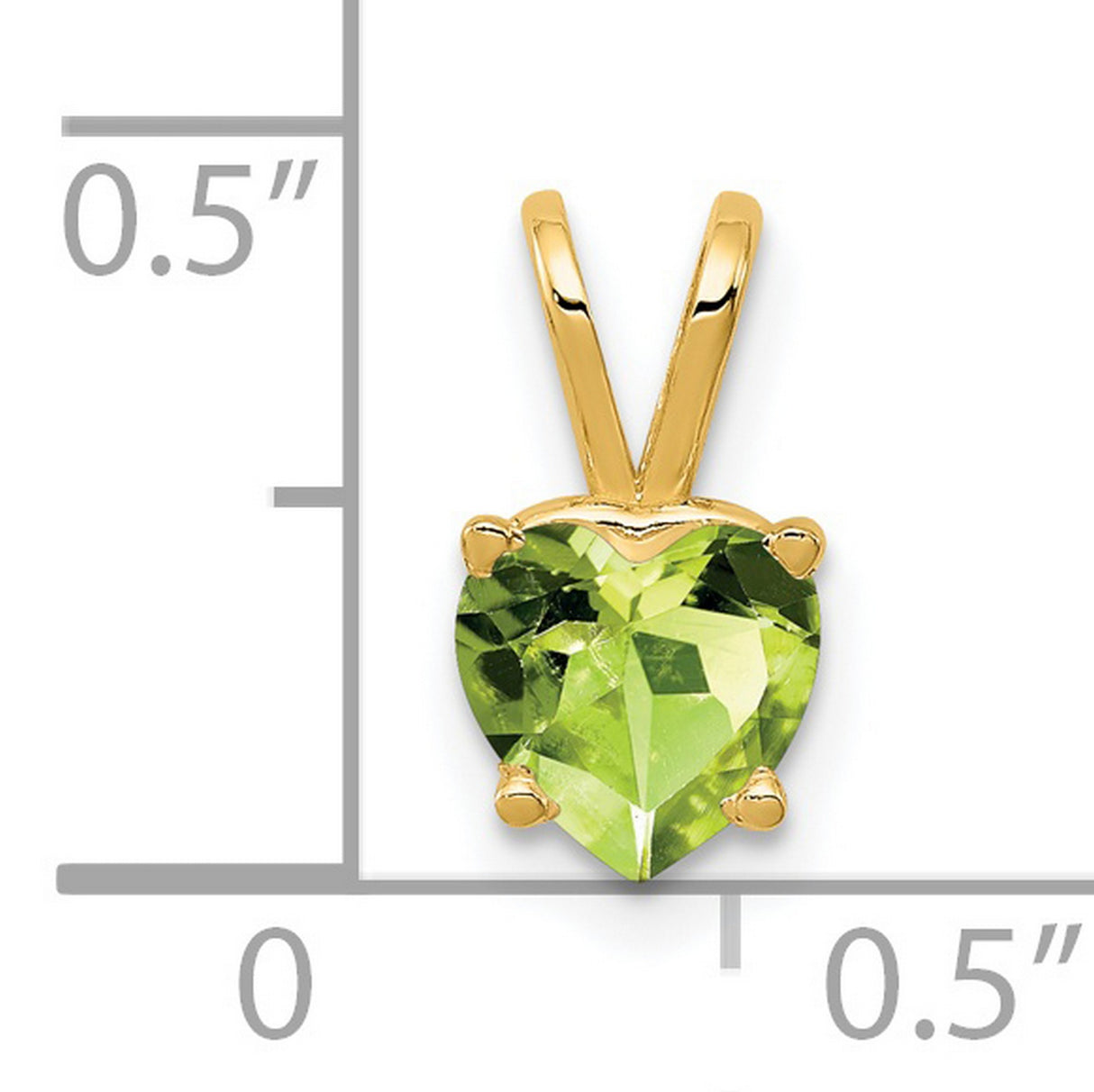 6mm Heart Peridot Charm Pendant in Real 14k Yellow Gold