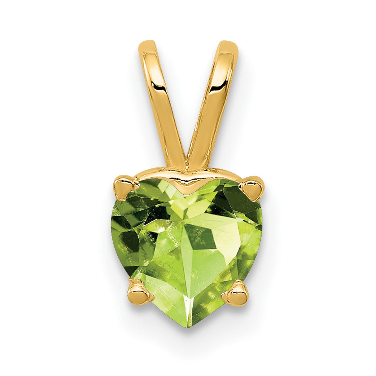 6mm Heart Peridot Charm Pendant in Real 14k Yellow Gold