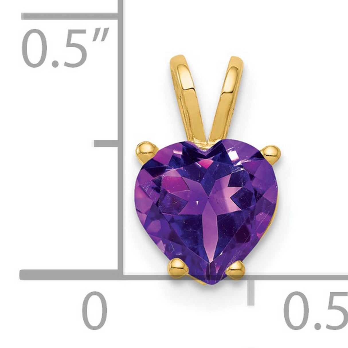 7mm Heart Amethyst Charm Pendant in Real 14k Yellow Gold