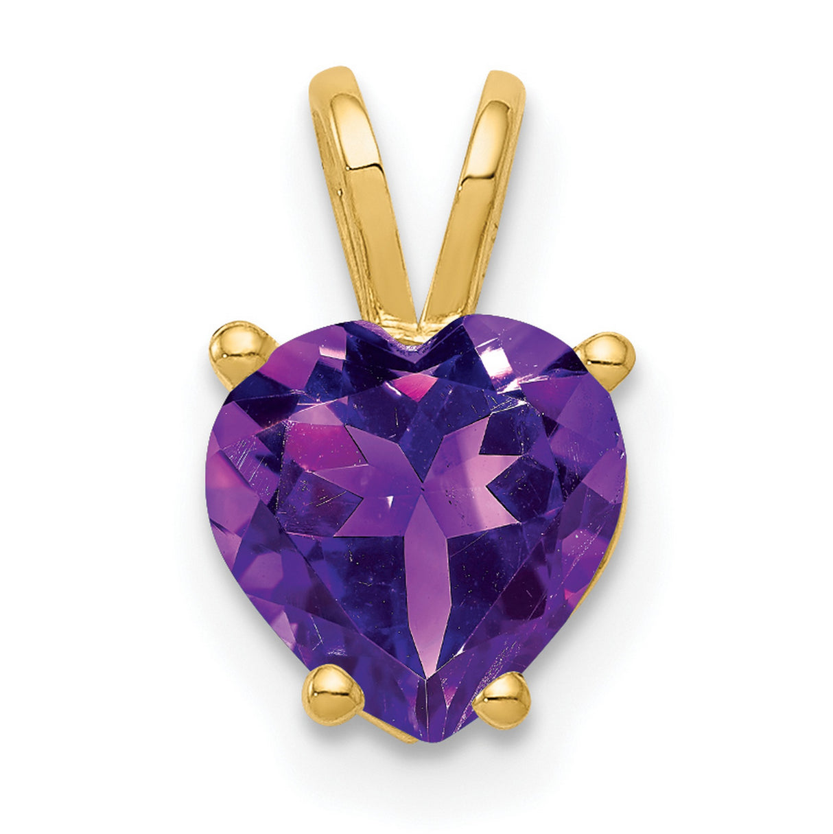 7mm Heart Amethyst Charm Pendant in Real 14k Yellow Gold