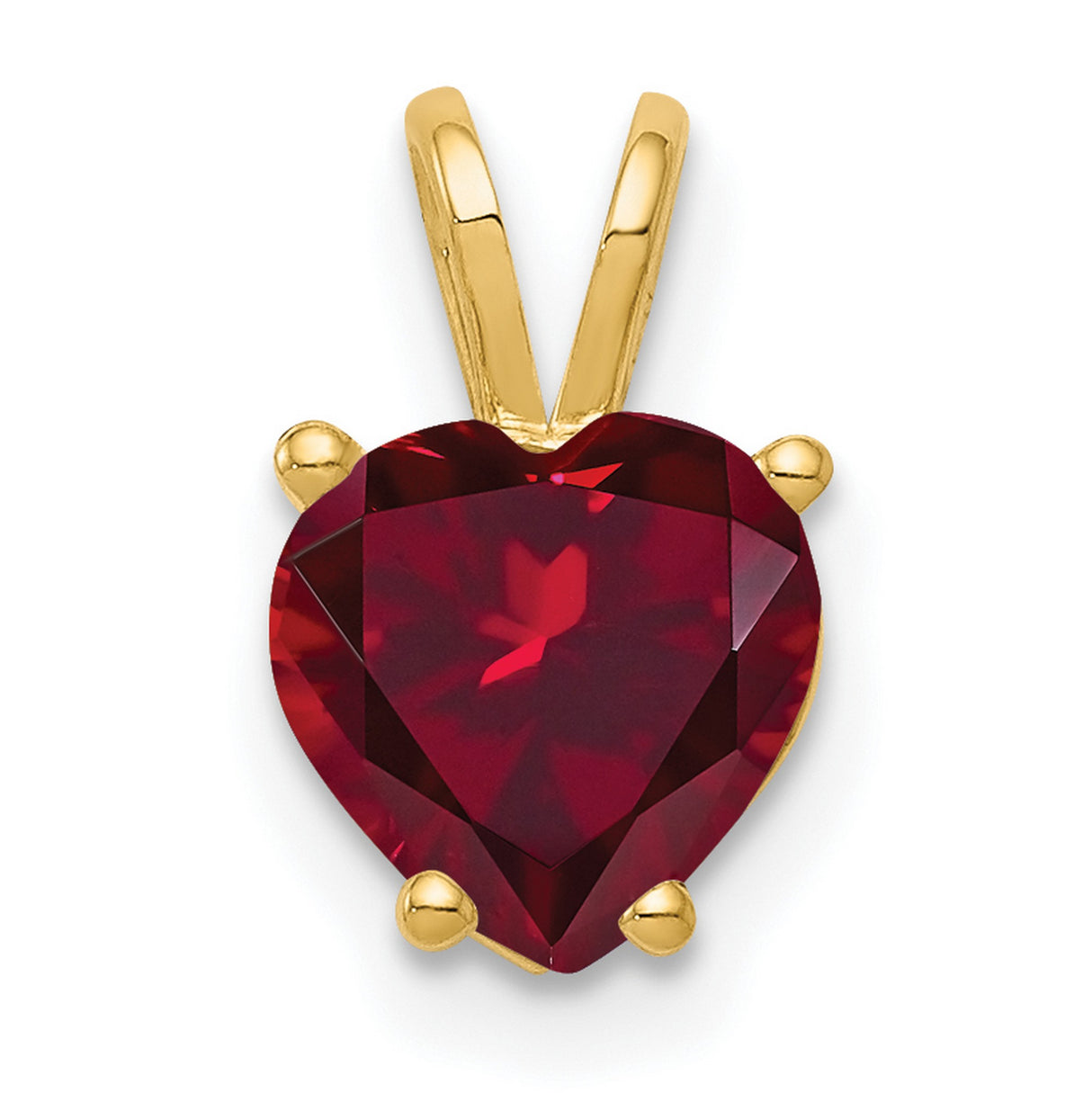 7mm Heart Created Ruby Charm Pendant in Real 14k Yellow Gold