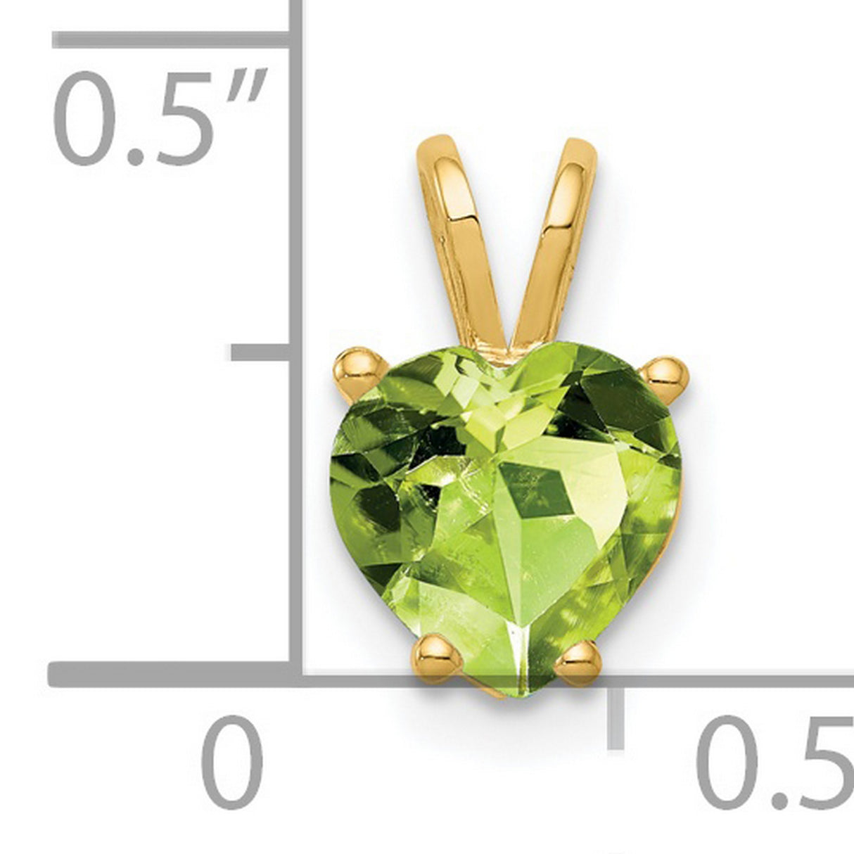 7mm Heart Peridot Charm Pendant in Real 14k Yellow Gold