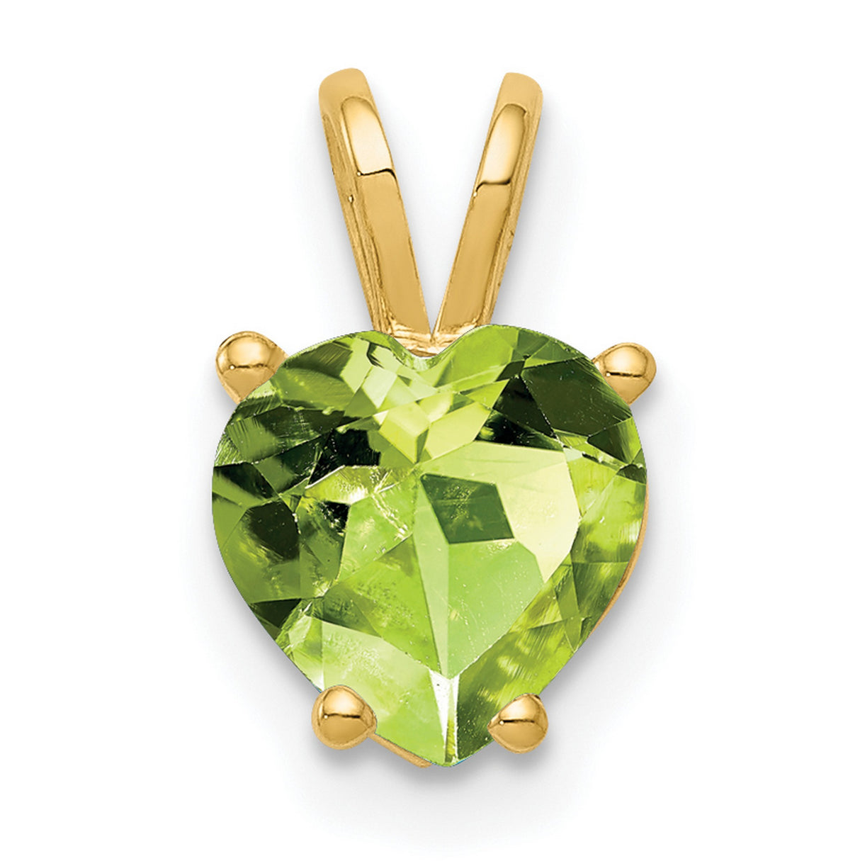 7mm Heart Peridot Charm Pendant in Real 14k Yellow Gold