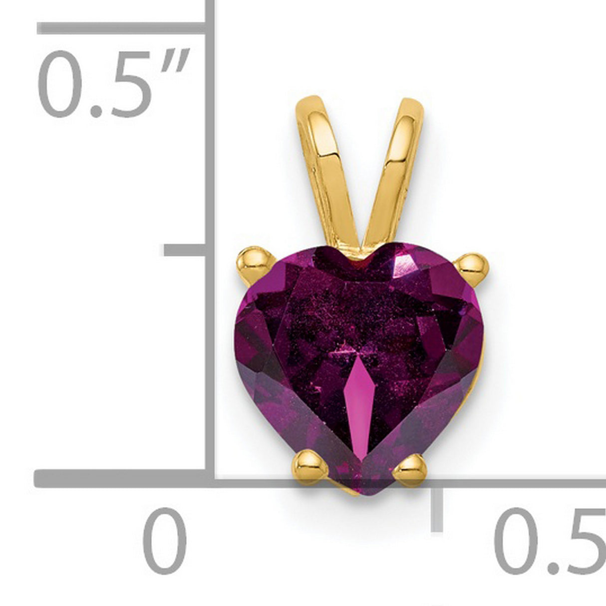 7mm Heart Rhodolite Garnet Charm Pendant in Real 14k Yellow Gold
