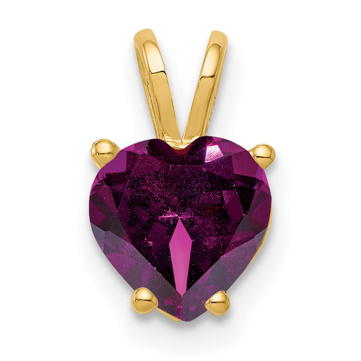 7mm Heart Rhodolite Garnet Charm Pendant in Real 14k Yellow Gold