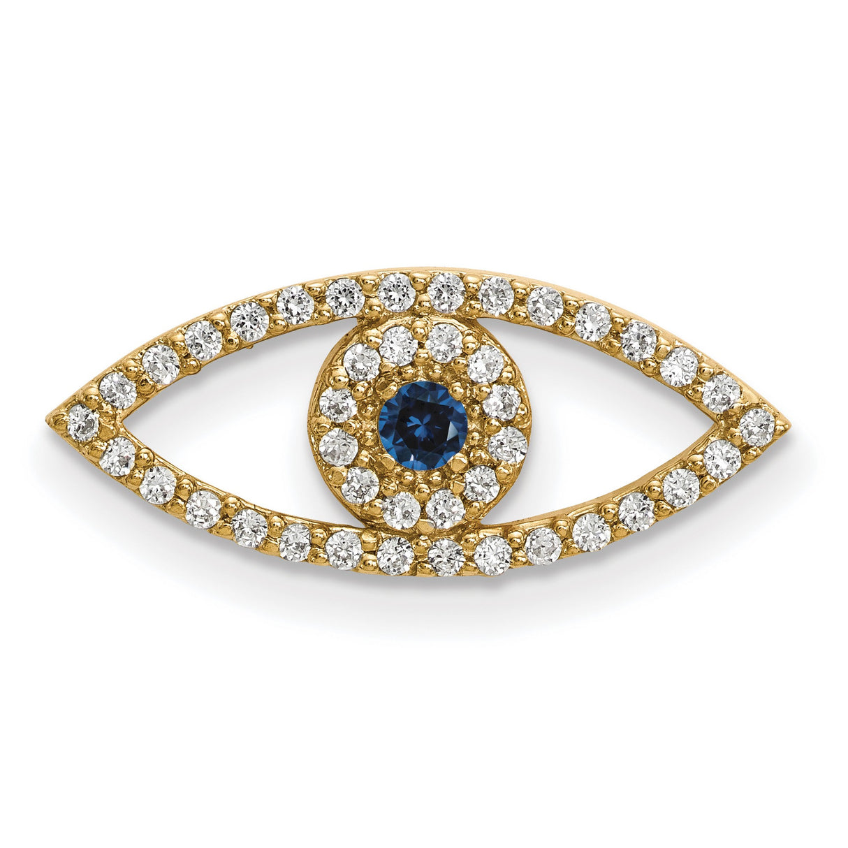 Small Diamond and Sapphire Evil Eye Charm Pendant in Real 14k Yellow Gold