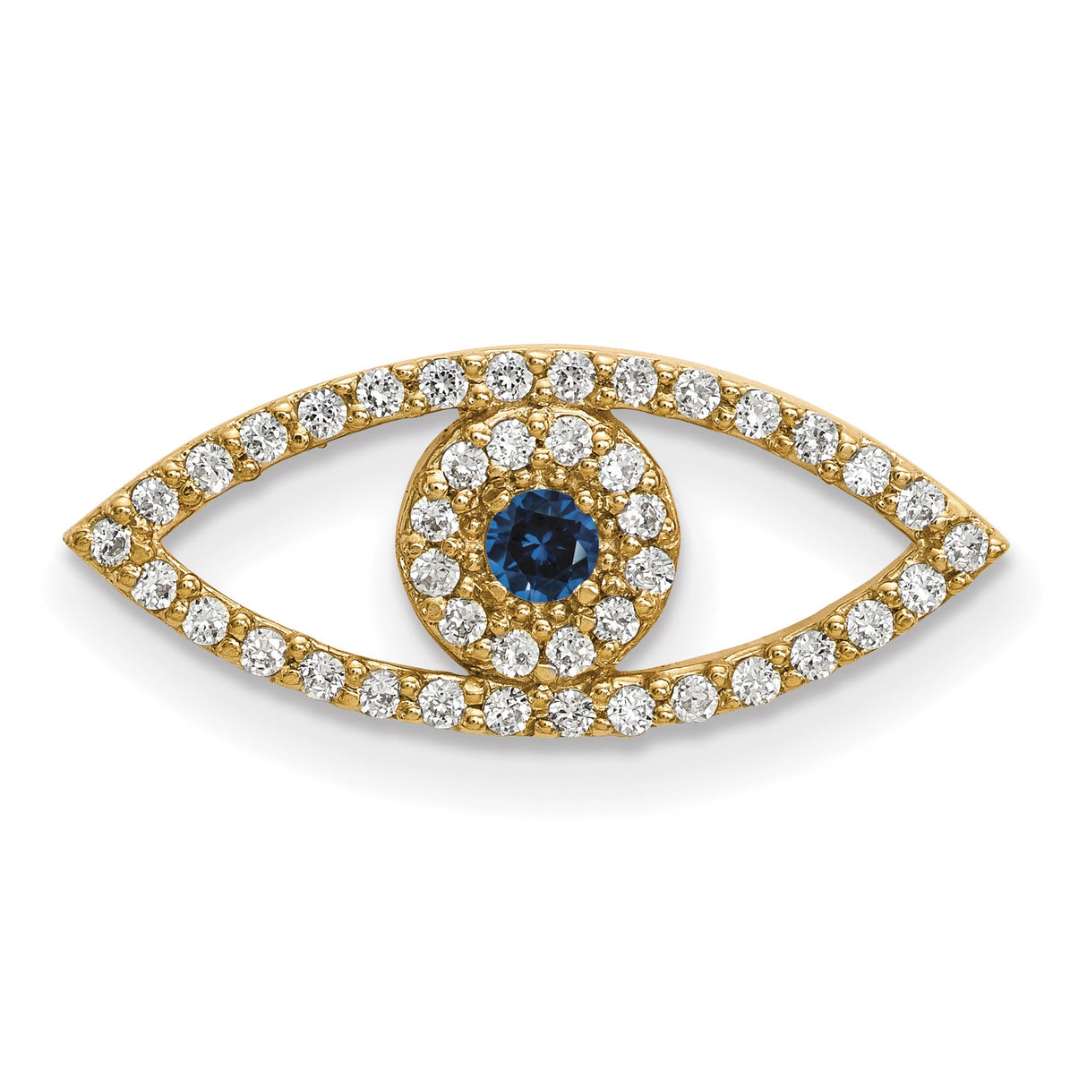 14k Yellow Gold Evil Eye Pendant with Sapphire and Cubic Zirconia, Mediterranean Talisman Design