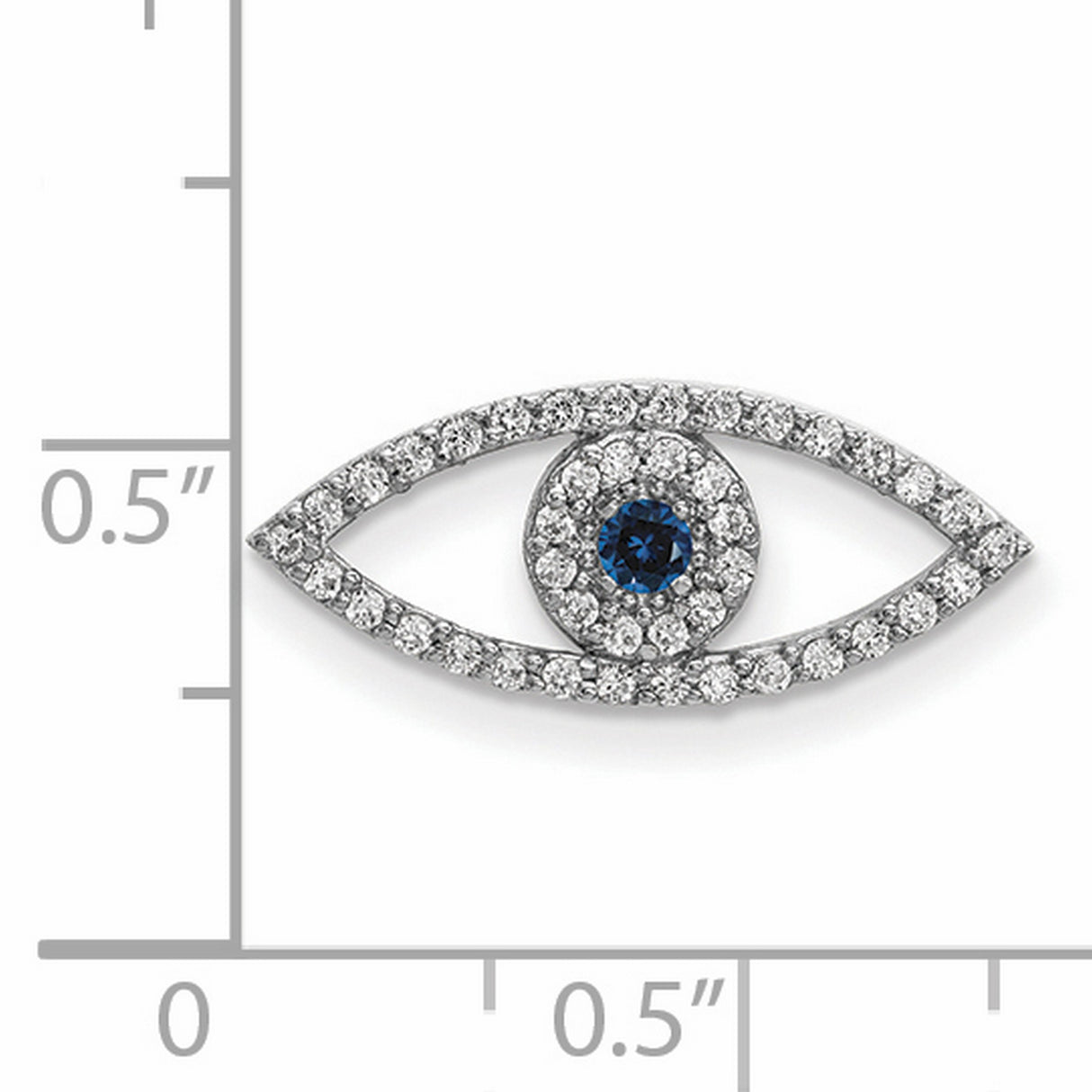 Small Diamond and Sapphire Evil Eye Charm Pendant in Real 14k White Gold