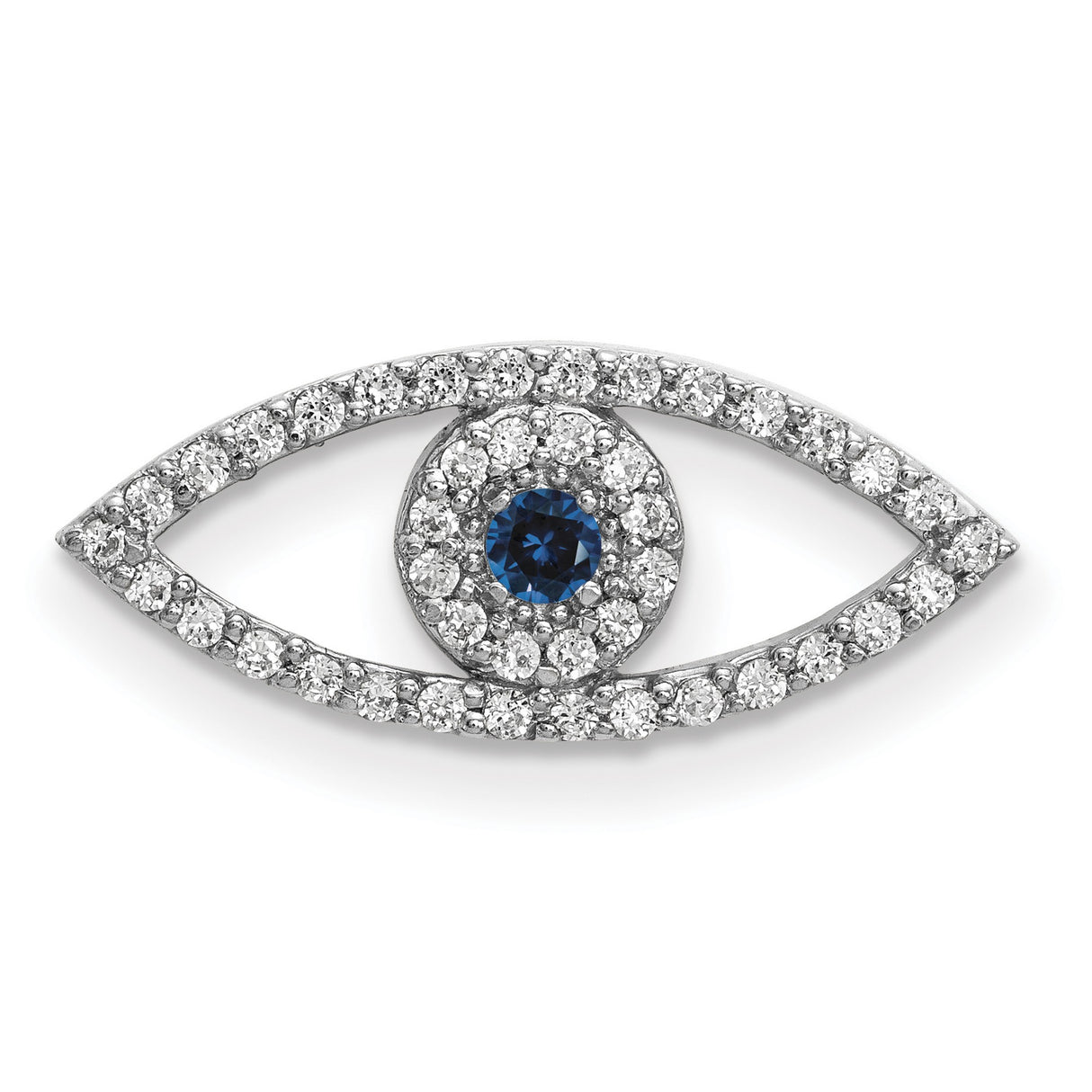 Small Diamond and Sapphire Evil Eye Charm Pendant in Real 14k White Gold