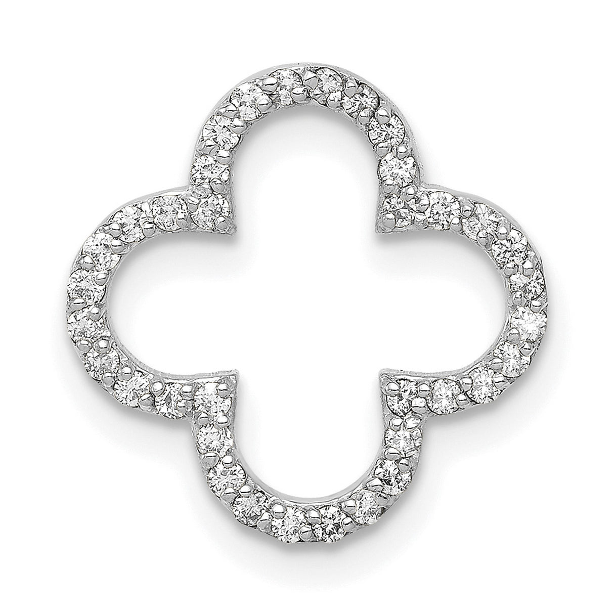 Small Diamond Quatrefoil Design Charm Pendant in Real 14k White Gold