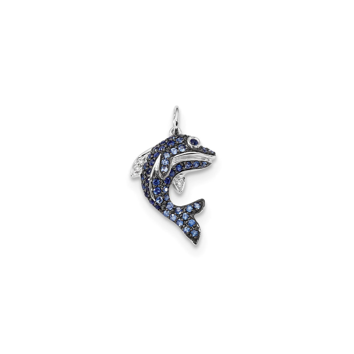 14k White Gold Dolphin Pendant with Sapphire and Diamond, Ocean-Inspired Marine Life Design